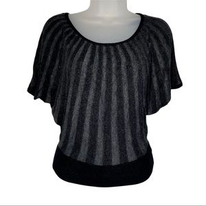 Express Gray Black Textured 3D Knit Zebra Short Sleeve Sweater XS
